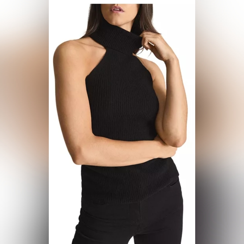 Reiss red Sleeveless Turtleneck Ribbed Top